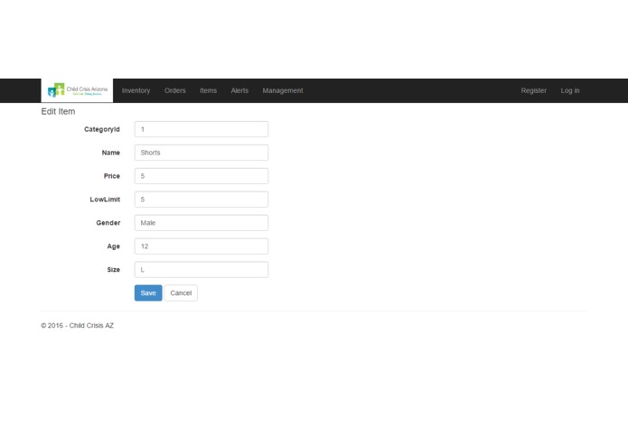 Web app to manage inventory for Child Crisis Arizona – screenshot 1