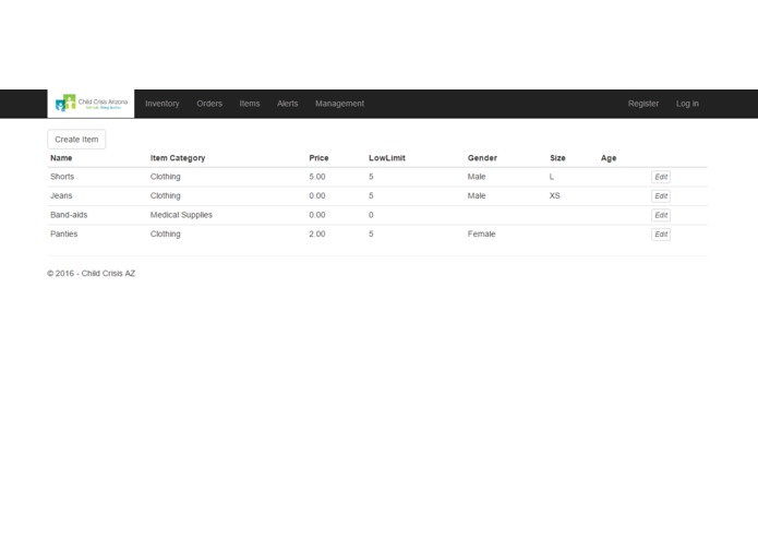 Web app to manage inventory for Child Crisis Arizona – screenshot 2