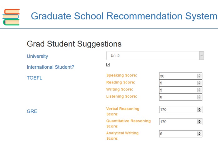 Graduate School Recommendation System – screenshot 1