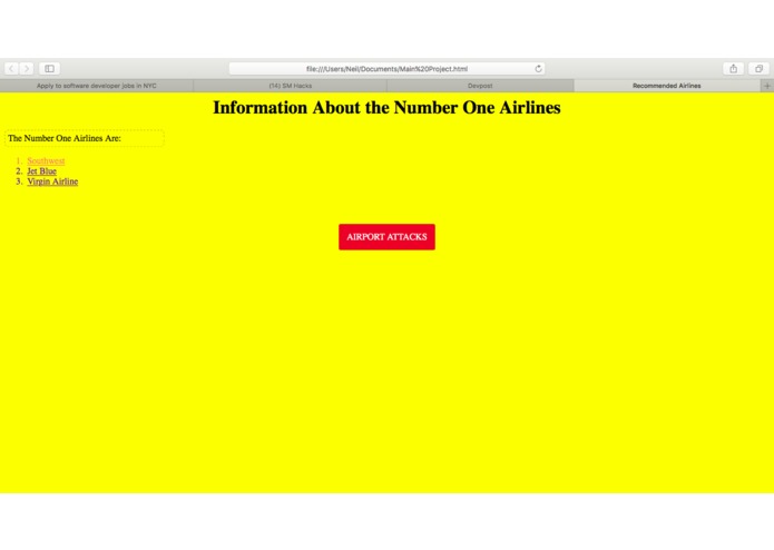 Airports Web Page – screenshot 1