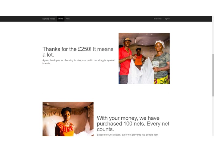 Table 7: Web App for Against Malaria Foundation – screenshot 4