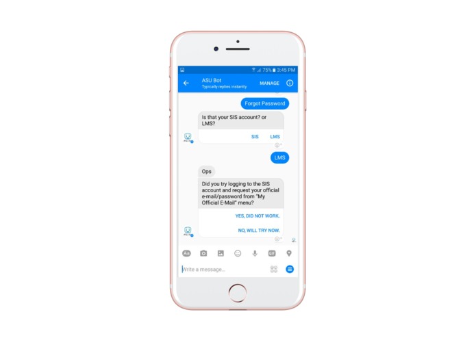 ASU Facebook Messenger Bot – screenshot 1