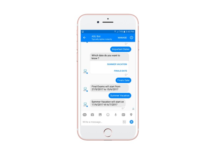 ASU Facebook Messenger Bot – screenshot 2