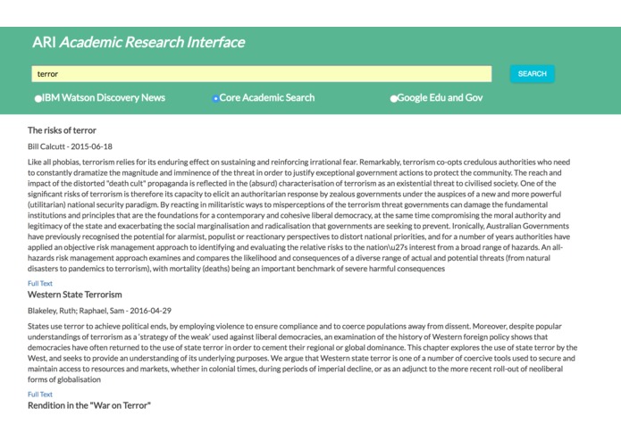 ARI (Academic Research Interface) – screenshot 1