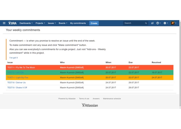 Weekly Commitment for JIRA Cloud – screenshot 2
