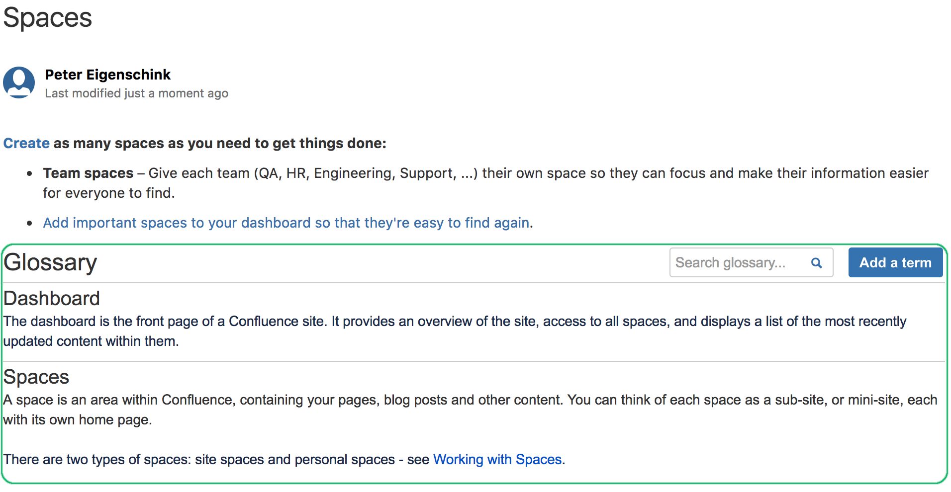 Glossary for Confluence Cloud Devpost