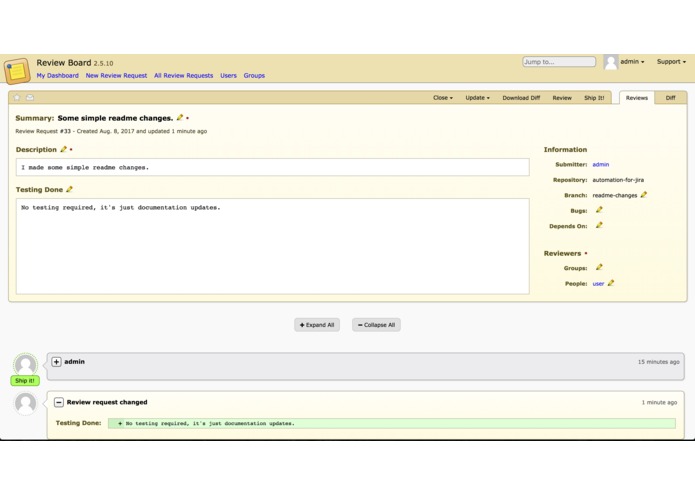 Review Board Integration for Bitbucket – screenshot 2