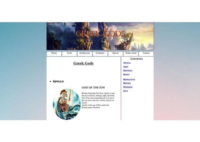 Greek Mythology Website HTML+CSS – screenshot 1