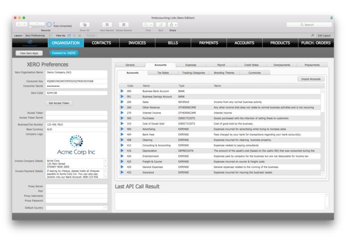 fmAccounting Link (Xero Edition) for FileMaker Cloud – screenshot 3