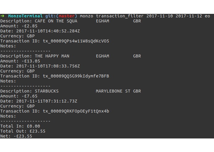 monzo-cli – screenshot 1