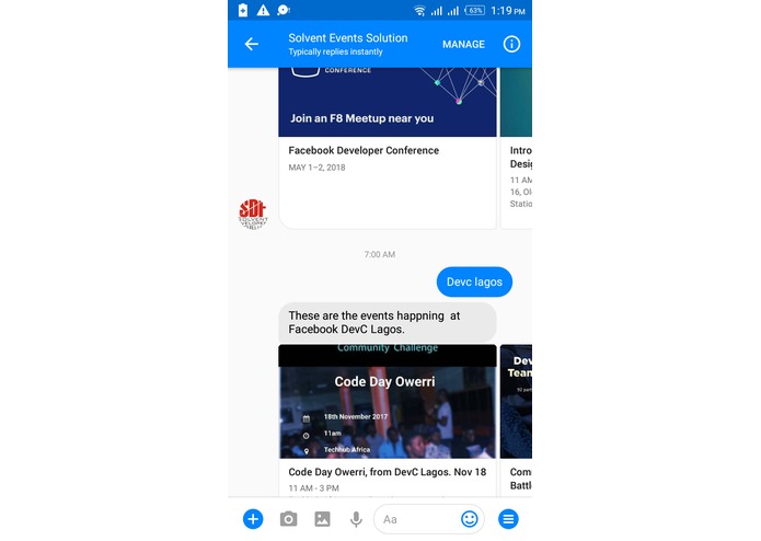 Solvent events solution  – screenshot 1