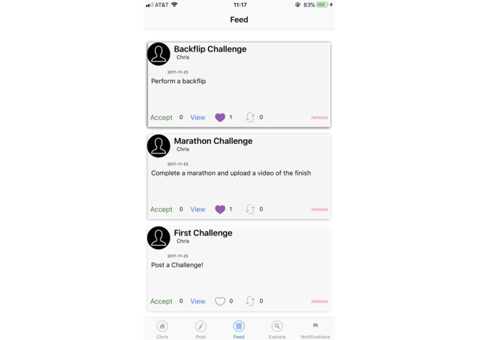 Challenger iOS/Android Social Media Application – screenshot 5