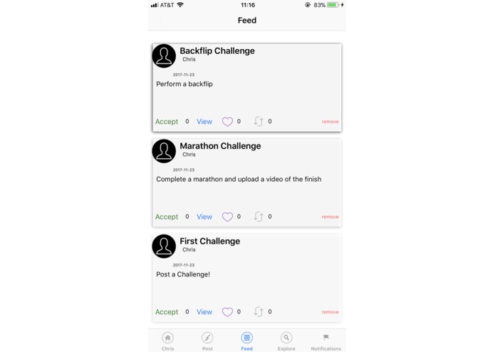 Challenger iOS/Android Social Media Application – screenshot 4