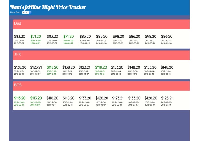 Nam's jetBlue Flight Price Tracker – screenshot 1