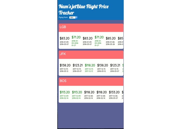 Nam's jetBlue Flight Price Tracker – screenshot 2