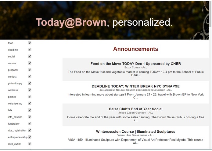 Today@Brown Personalized (Competition) – screenshot 1