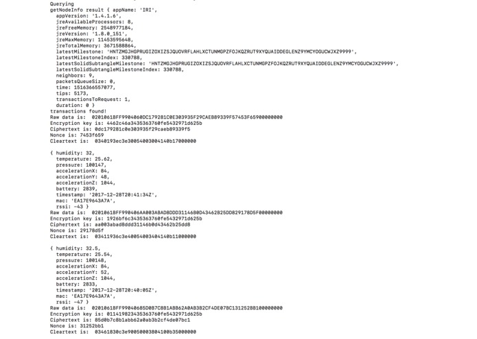 Storing encrypted sensor data to the IOTA Tangle. – screenshot 3