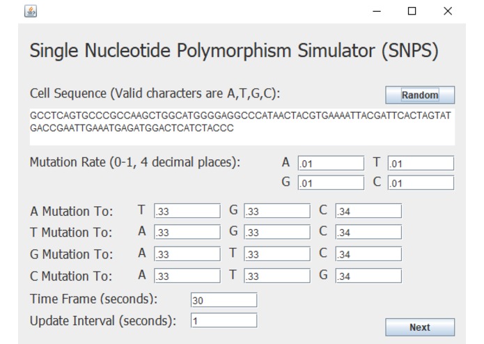 Single Nucleotide Polymorphism Simulator (SNPS) – screenshot 2
