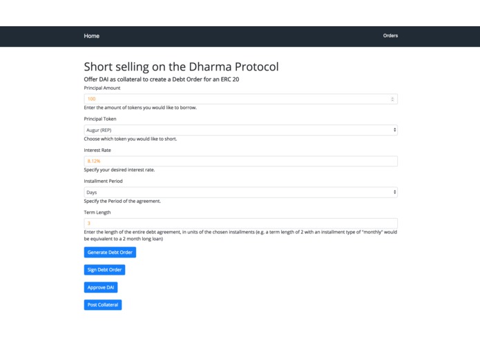 Short selling on Dharma – screenshot 1