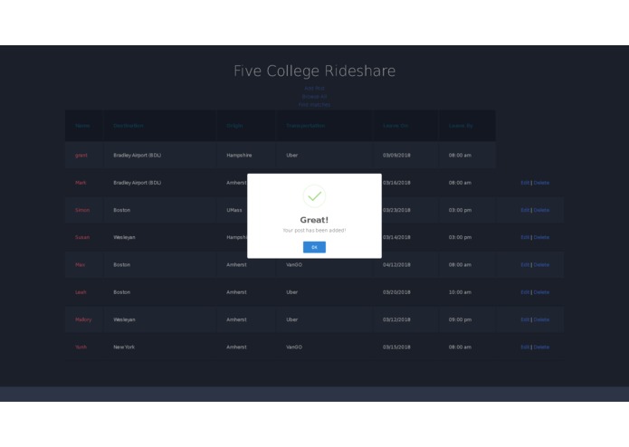 Five College Rideshare – screenshot 2