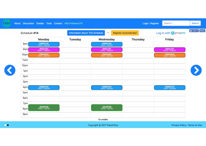 PlanetTerp Scheduler – screenshot 2