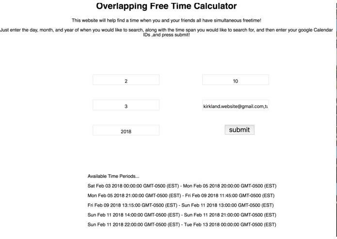 Overlapping Free Time Calculator – screenshot 1
