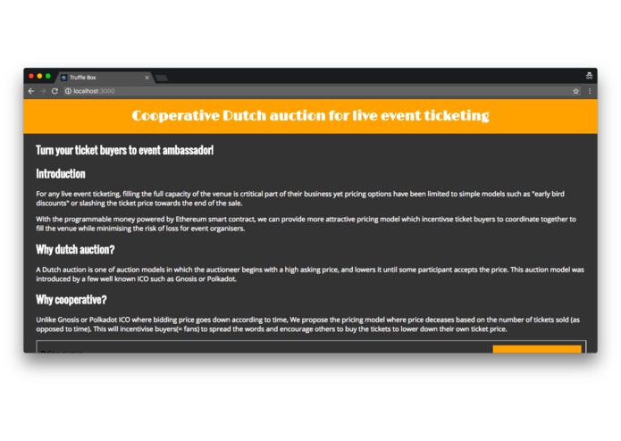 Cooperative Dutch auction for live event ticketing – screenshot 1
