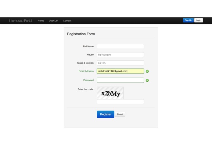 Interhouse event web registration system  – screenshot 1
