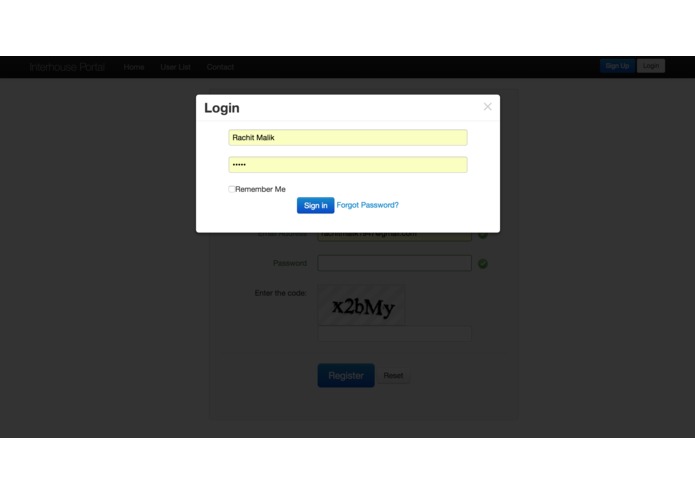 Interhouse event web registration system  – screenshot 2