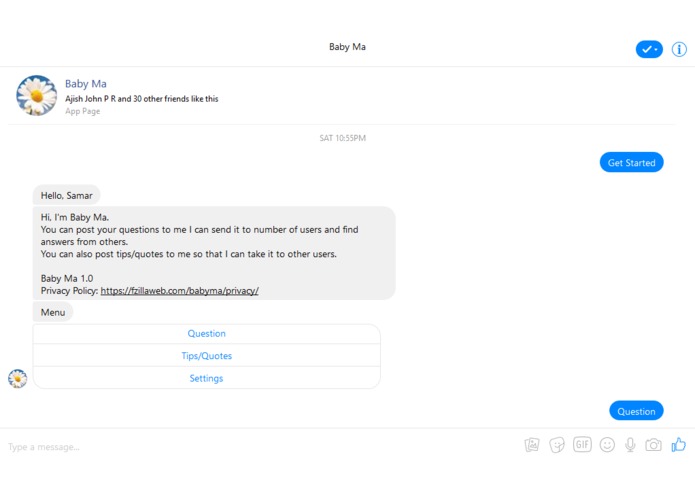 Baby ma (Messenger Bot) – screenshot 2