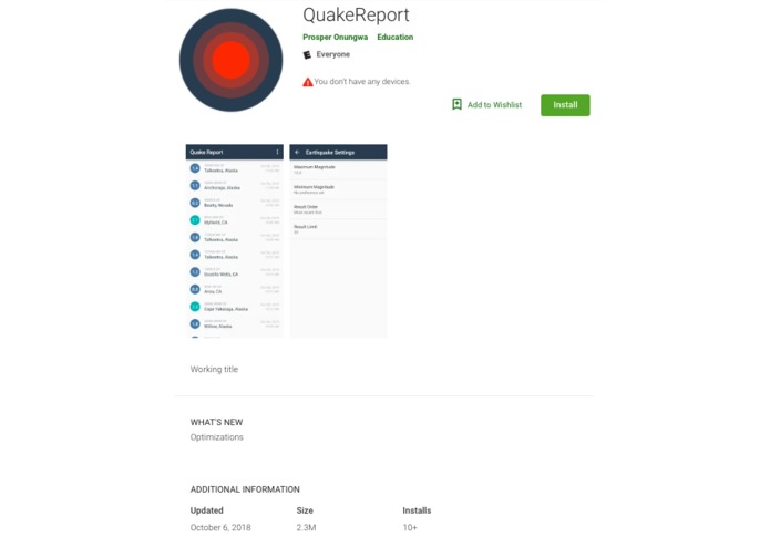 QuakeReport – screenshot 1