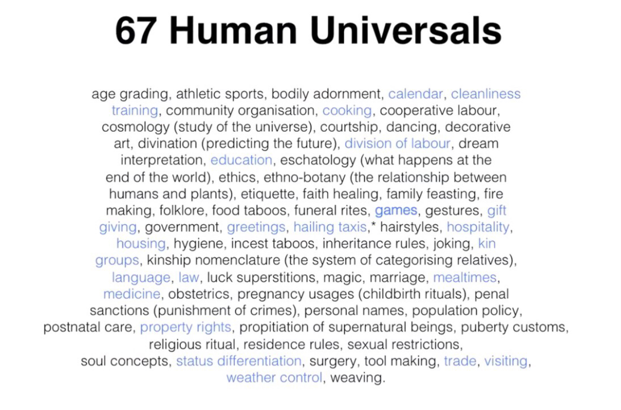 Ideas for the human universals Devpost