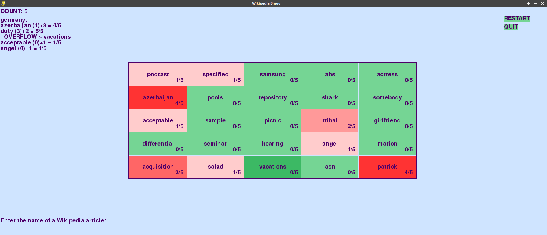 Wikipedia Bingo Devpost
