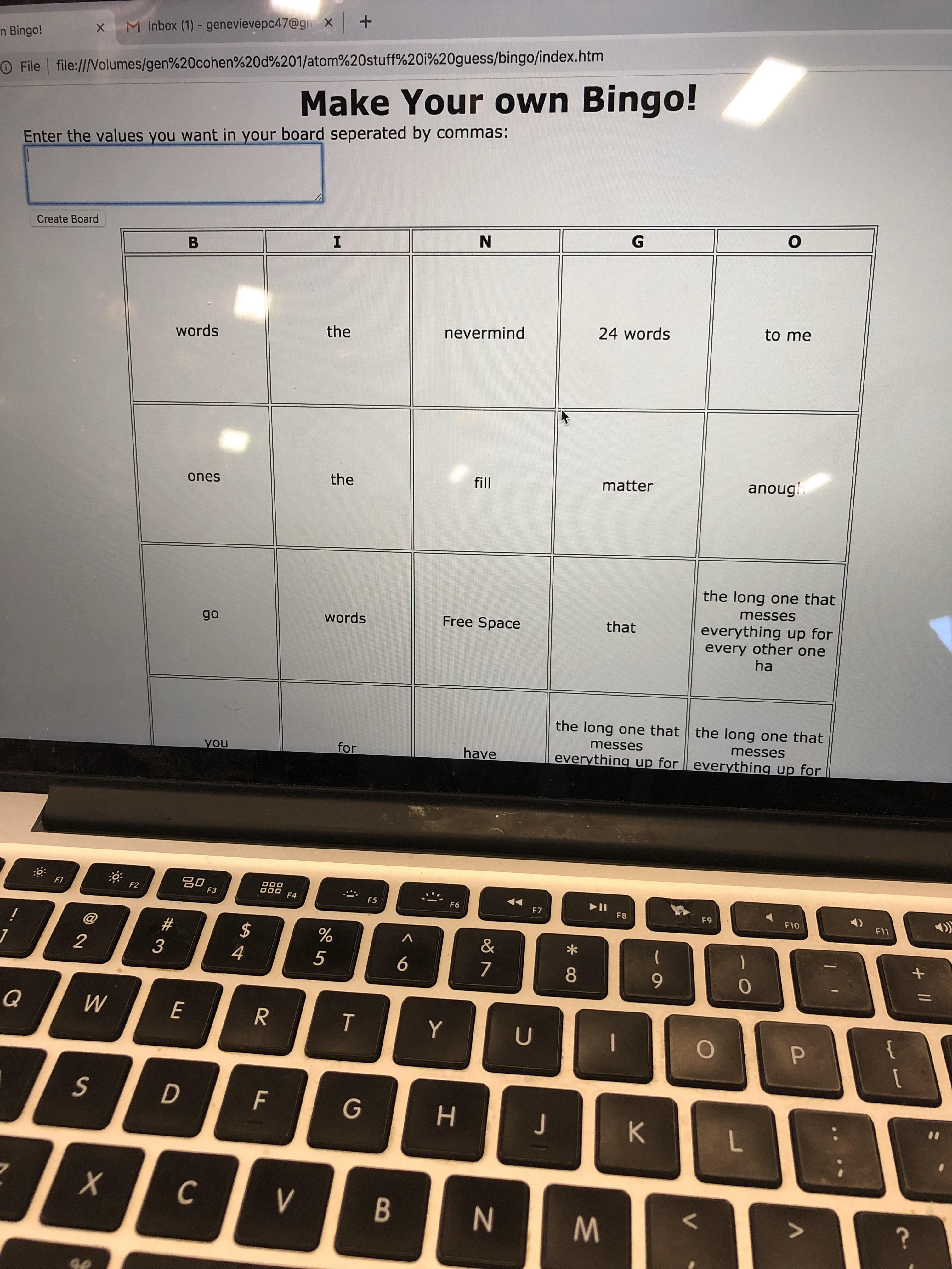 Make Your Own Bingo Devpost