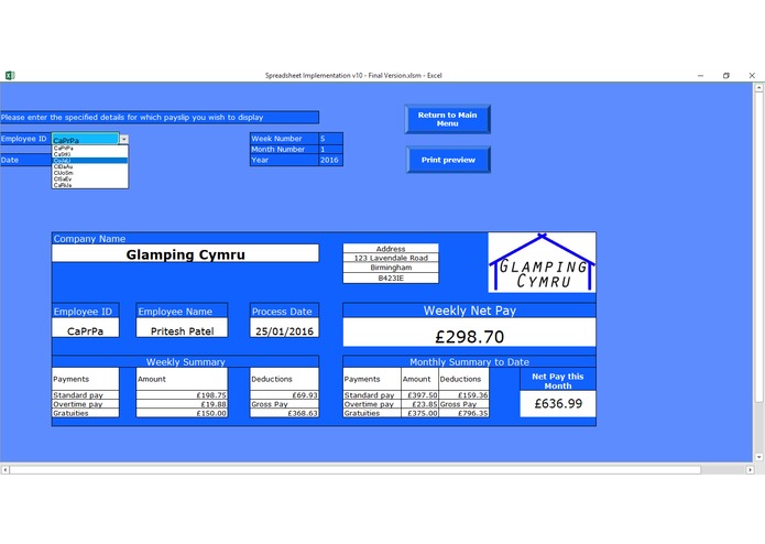 Glamping Cymru Excel-based Payslip System – screenshot 3