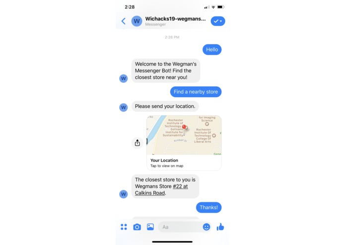 Wegmans Messenger Bot – screenshot 1