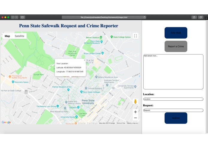 Penn State Safewalk Request and Crime Reporter – screenshot 1