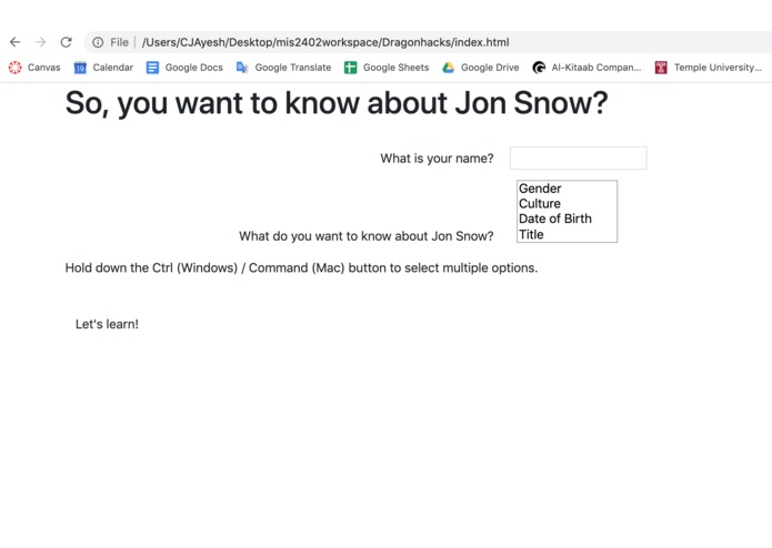 Jon Snow Info Page – screenshot 1