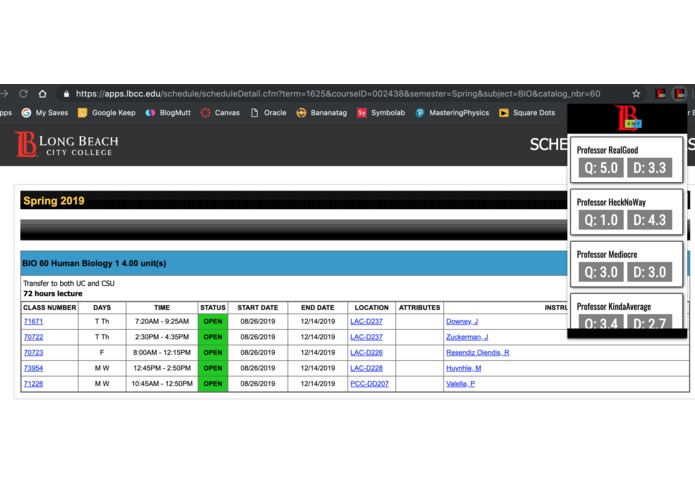 LBCC RateMyProfessor Extension – screenshot 1