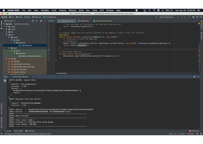 Bite-coin implementation in AION – screenshot 2