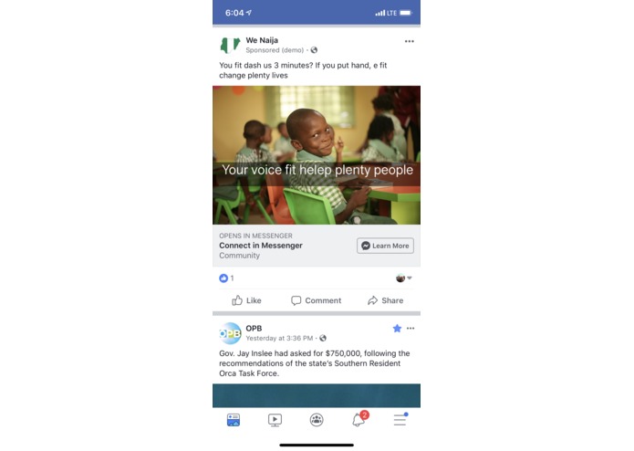 Facebook Native MLE – screenshot 2