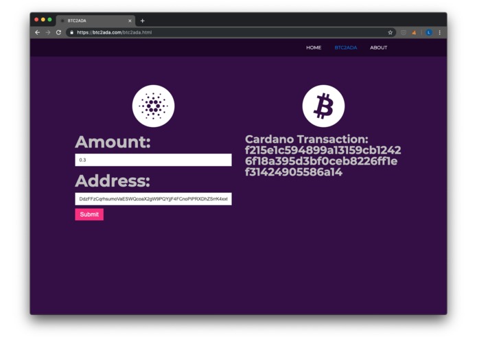 btc2ada – screenshot 2