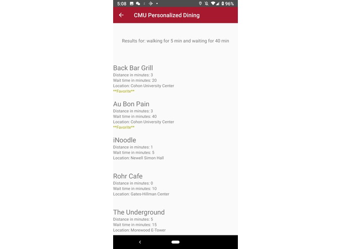 CMU Personalized Dining – screenshot 2