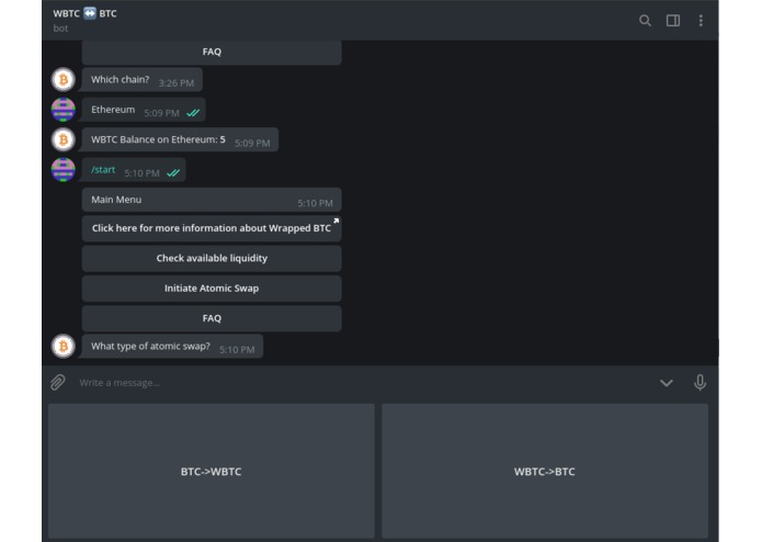 WBTC<>BTC Atomic Swap Telegram Bot – screenshot 3