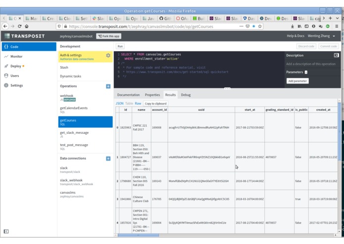 Transposit Canvas LMS Slack Bot – screenshot 1