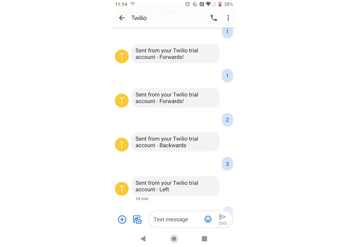 Zumo robot Twilio message remote controll – screenshot 2