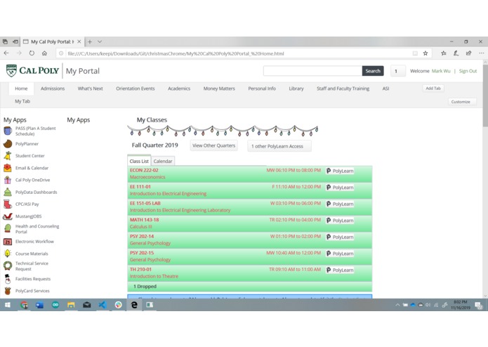Cal Poly Portal Christmas Extension – screenshot 1