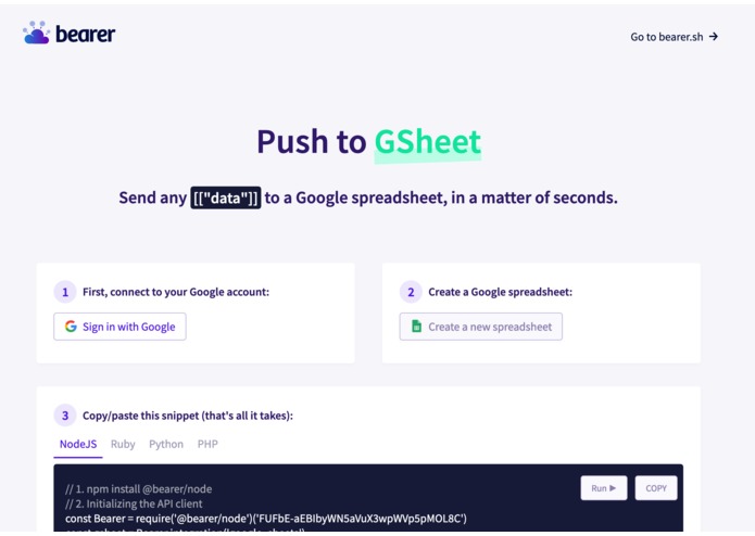 Push to Google Sheets – screenshot 1