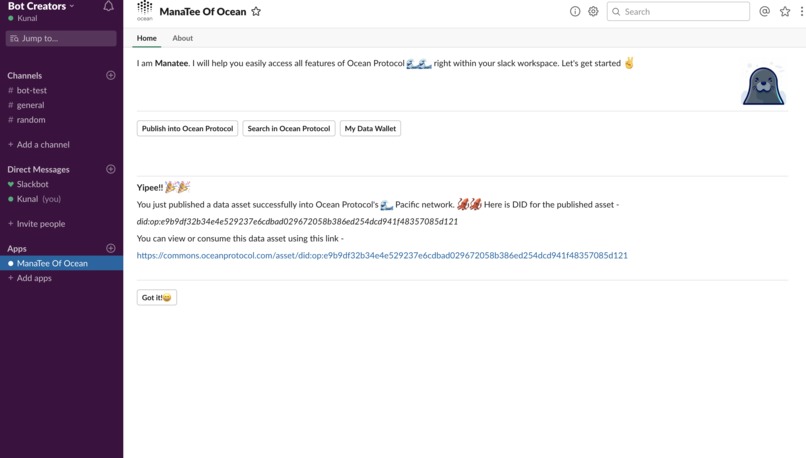 ManaTee - a Slack Marketplace for Ocean Protocol – screenshot 7