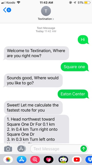 Textination - SMS Directions Chat Bot – screenshot 1